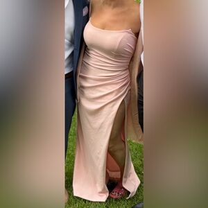 Lucy in the Sky Dusty Blush Ruched High-Slit dress